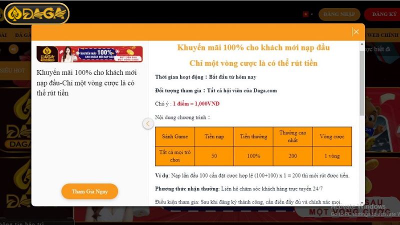 Bỏ túi thông tin chi tiết về điều kiện tham gia khuyến mãi nạp tiền lần đầu DAGA Bỏ túi thông tin chi tiết về điều kiện tham gia khuyến mãi nạp tiền lần đầu DAGA
